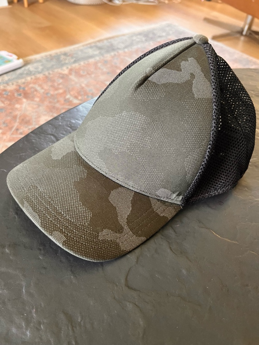 lululemon athletica Camo Mesh Snap Back Trucker Hat in Olive Green and Black
